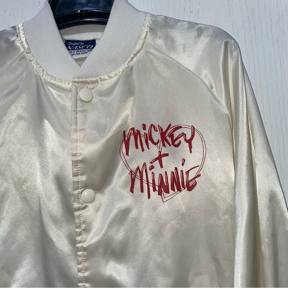 Vtg Kids 16 or Ladies Small White satin bomber Jacket Disney Mickey Minnie Mouse - Picture 2 of 12
